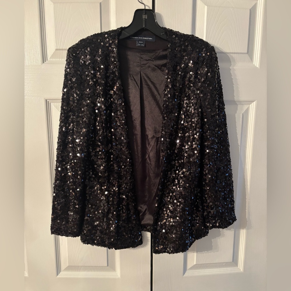 French Connection Black Sequin Open Blazer